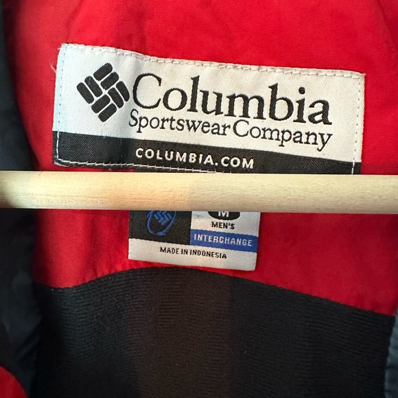 Columbia Jacket Mens M Med Red Black Zip Up Omni Tech Interchange Hooded Logo - Picture 8 of 8